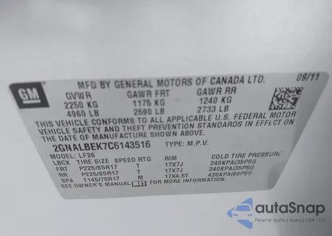 2012 Chevrolet Equinox Ls z USA, uszkodzony, nr VIN 2GNALBEK7C6143516